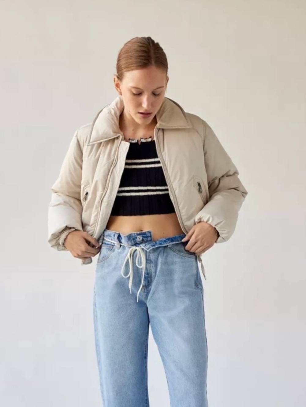 Beige Puffer Jacket Urban Outfitters